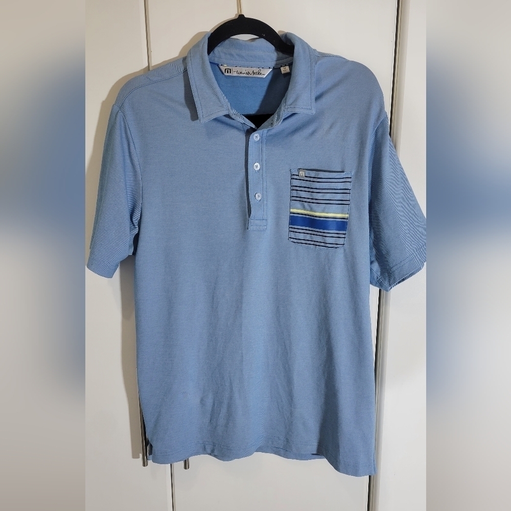 Travis Mathew Mens Golf Polo Light Blue Medium The River Club
